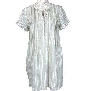Faherty Striped Linen Blend Shift Dress Short Sleeve Button Down Casual‎ Small
